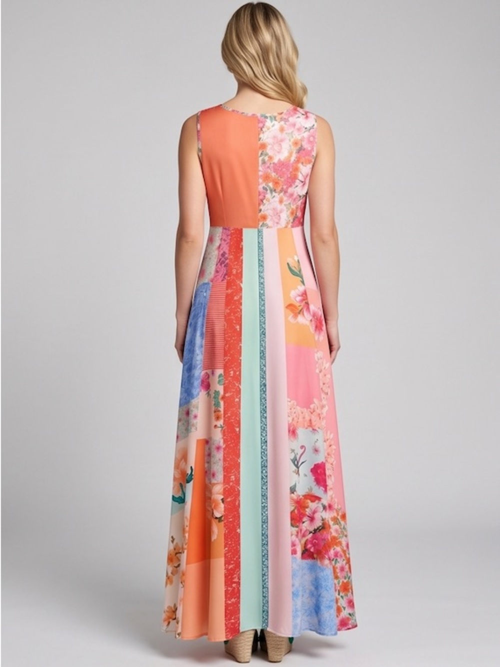 Boho Patchwork Floral V-Neck Maxi Resort Dress - Picture 5 of 7